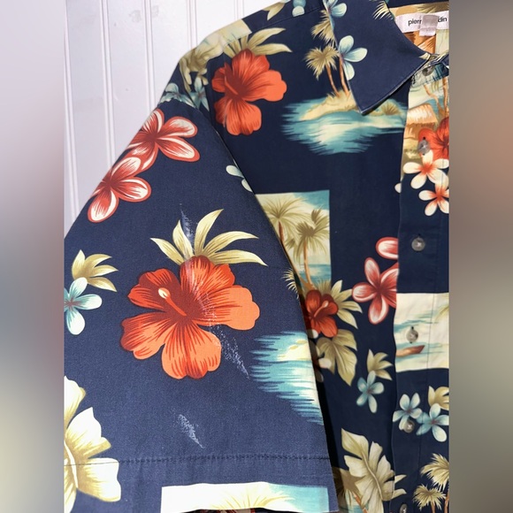 Pierre Cardin Hawaiian Shirt Mens 2XLT Cotton *Stained* Tropical Resortwear - Picture 4 of 13